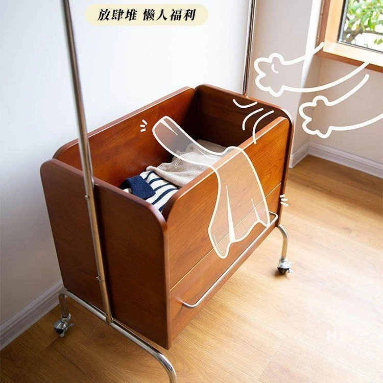 Simple floor solid wood hanger bedroom coat rack light luxury stainless steel clothing rack