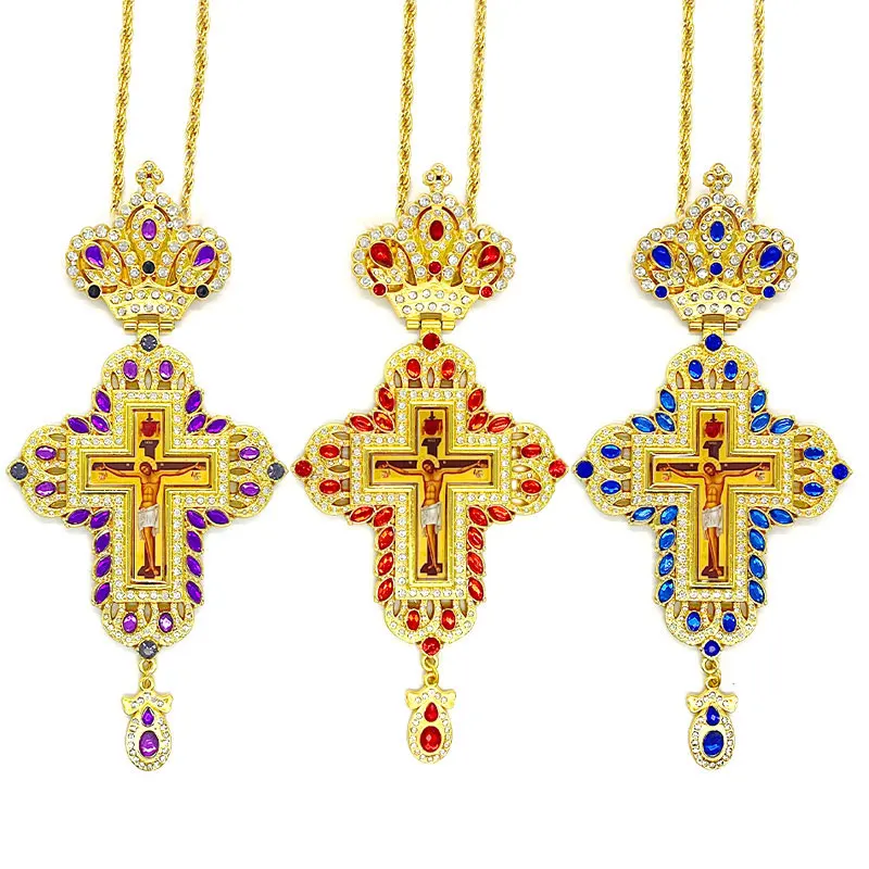 Pectoral Cross Orthodox Jesus Necklace Catholic Crucifix Pectoral Gold Pendants Cross Chain Religious Jewelry крест кулон