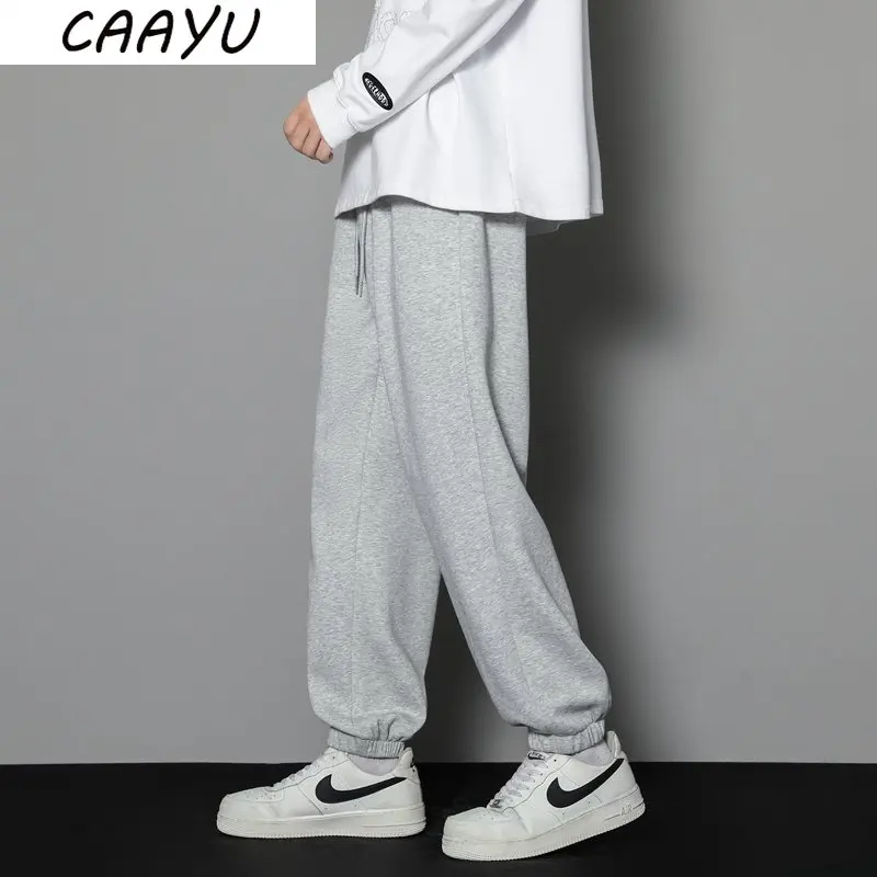 CAAYU Casual Sports Pants Mens 2024 Autumn Loose Gray Baggy Pants Jogger Hombre Fashion Knitted Pants Basketball Sweatpants Mens