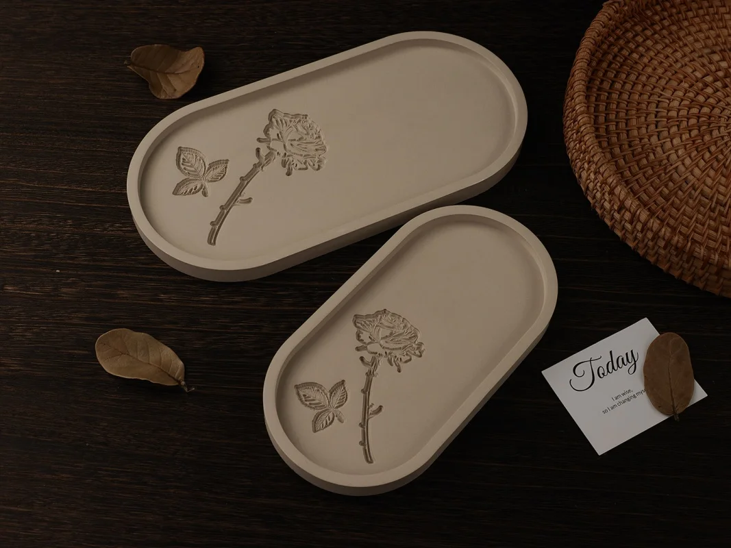 1pcs Oval Tray Plaster Silicone Mold DIY Carved Rose Butterfly Jewelry Display Storage Plate Epoxy Resin Molds Home Decor Crafts