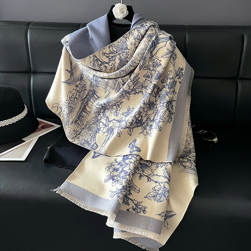 

Новый осенне-зимний шарф из искусственного кашемира для женщин, японская и корейская милая ретро-шаль с бахромой, теплая, средней длины.