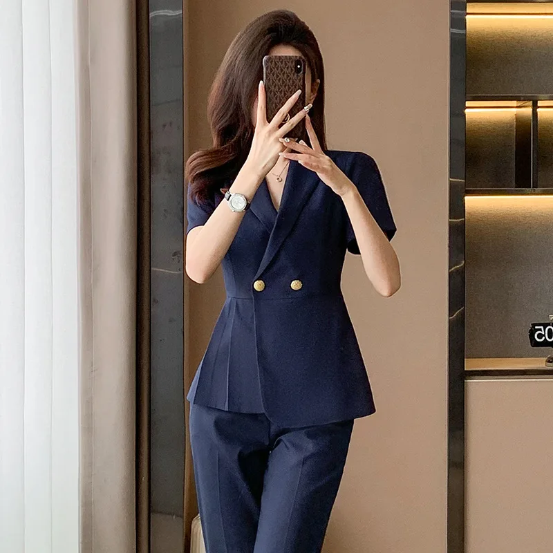 Summer Short-Sleeved Suit Women's Thin High-Grade Business Clothing Temperament Beauty Salon Technician Overalls Summer