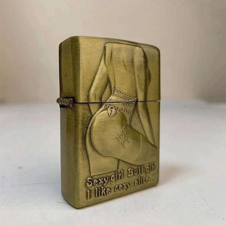 Bronze Oil Lighter with Beautiful Female Relief Metal Carving Craftsmanship Retro Style Torch Lighter Refillable  Lighter Gadget