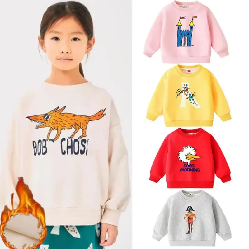 Winter Kids Sweatshirts Plus Velvet Children Pullover 2024 Warm Boy T-shirts Cartoon Girls Fleece Hoodies Baby Outerwear Clothes