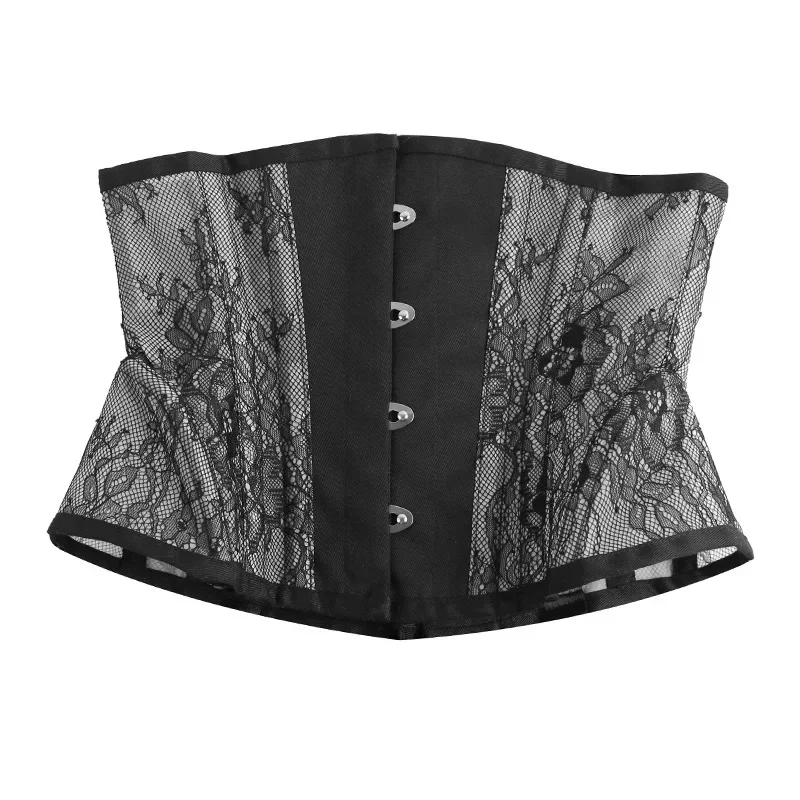 Steampunk Corset Underbust Top Lace Mesh Short Torso Bustier Gothic Hourglass Curve Shaper Modeling Strap Slimming Waist Trainer