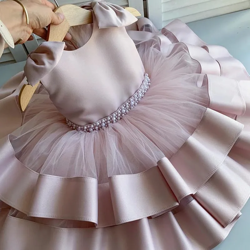 

Princess Satin Tulle Tiered Flower Girl Dresses First Communion Dresses Birthday Christmas Gift Wedding Party Birthday Show