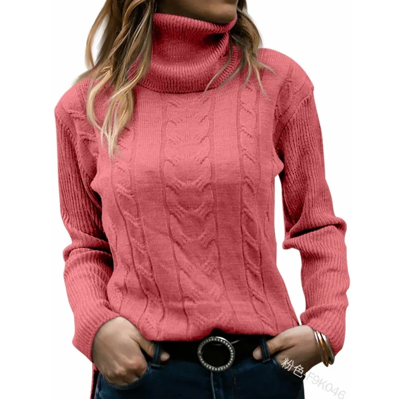 Women's Sweater Spring Autumn Solid Color Slim Fit Pullover Knitted Sweater Women's Casual Long Sleeve Turtleneck Sweater Top