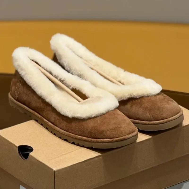 Winter Flat Shoes Women 2026 New Fur Lining Warm Woman Snow Shoes   Comfortable Female Winter Ballet Shoes