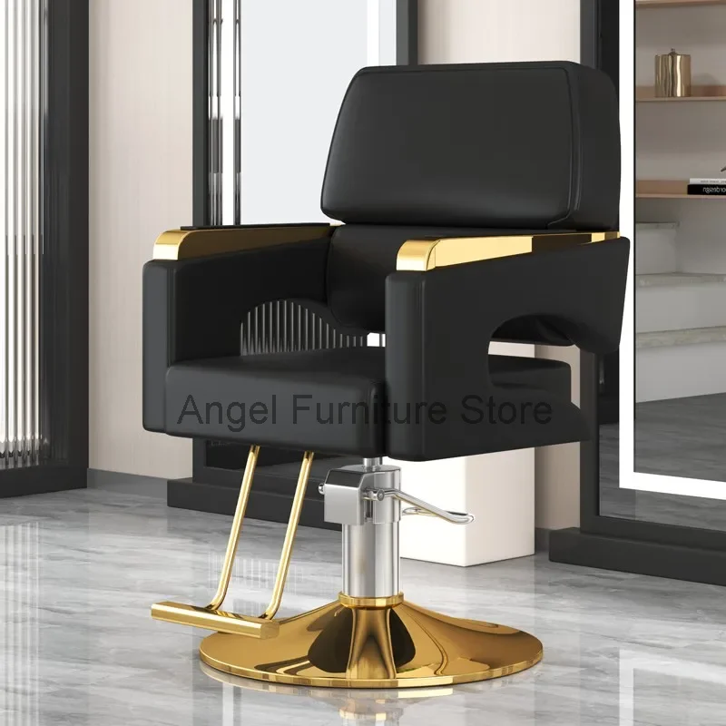 

Leather Barbershop Salon Chair Gold Luxury Personalized Barber Salon Chair Hidraulic Leg Silla De Barbero Commercial Furniture