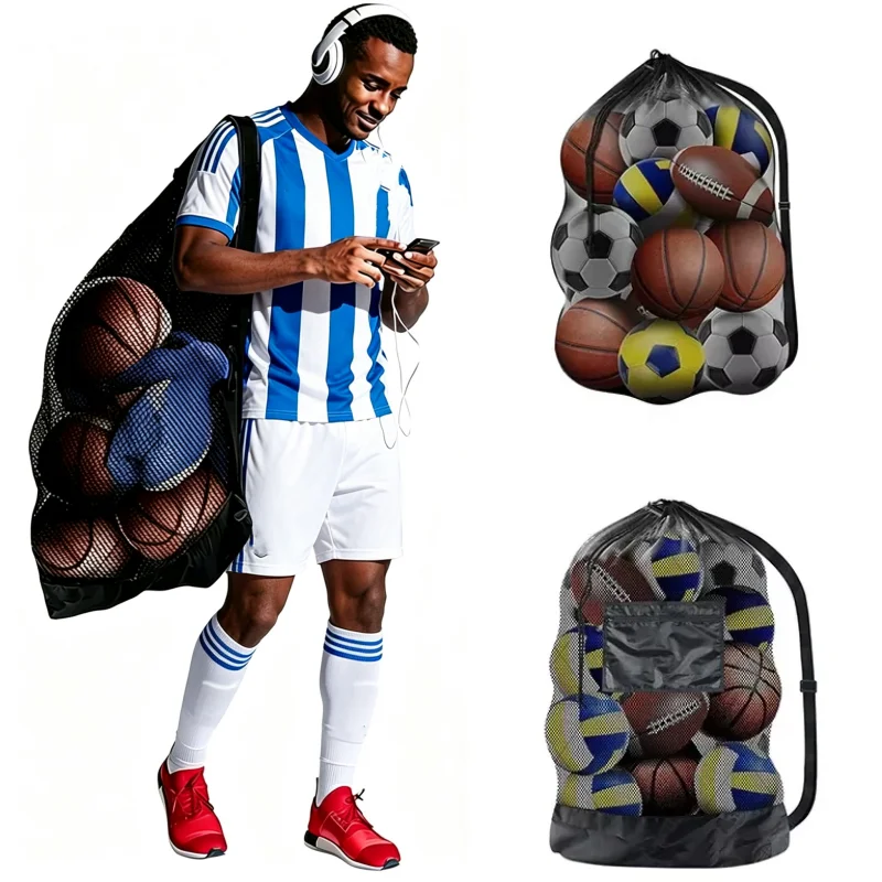 

Large Capacity Team Training Mesh Bag Drawstring Ball Storage Bag Basketball Single Shoulder Bag Sport Gym Large Packback Bags