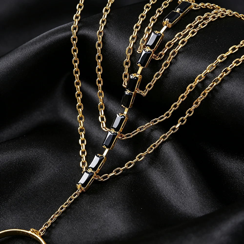 Black Crystal Hand Chain Bracelet Rhinestone Layered Ring Wrist Harness Adjustable Chic Jewelry for Women Party Festival Gift