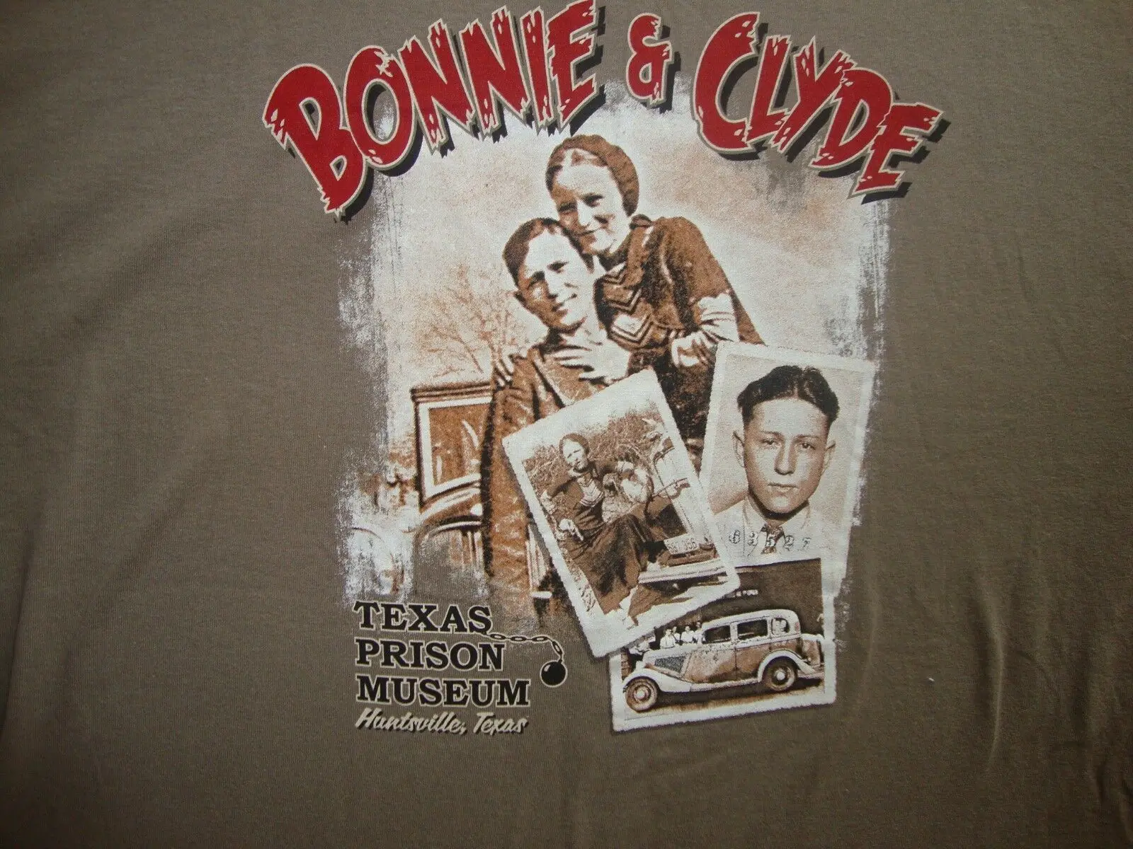 Bonnie and Clyde Bank Robbers Criminals Texas Prison Museum T Shirt NWOT 2XL