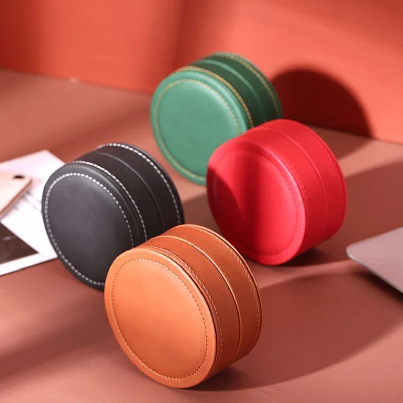 حافظة سماعة أذن فاخرة مصنوعة يدويًا من جلد البولي يوريثان، غطاء دوار، صندوق حماية فاخر ومتين للتخزين