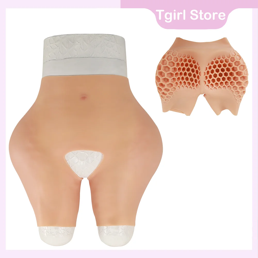 Tgirl-Open Crotch Hip Enhance Honeycomb Ventilation Panties, Fake Buttocks, Big Hip Pants, Cosplay Shapewear, Dragqueen