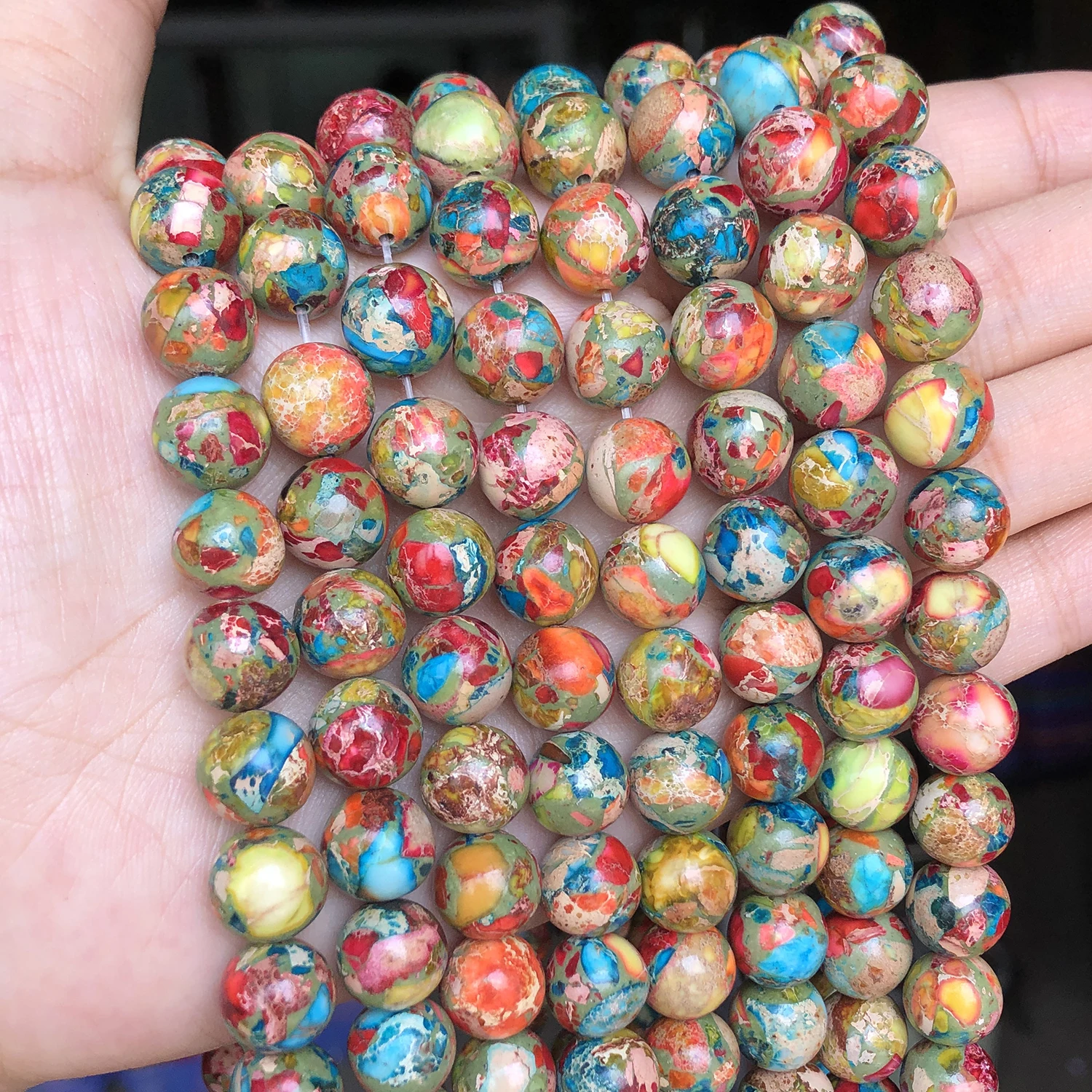 6/8/10mm Colorful Round Sediment Jasper Stone Beads Diy Necklace Bracelet Loose Beading Accessories For Jewelry Making Supplies