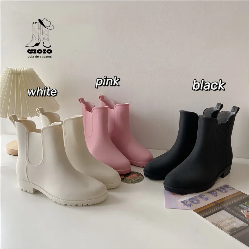 Rain Boots Women Short Tube Non-Slip Waterproof Shoes Black Cotton Cover Water Boots Soft Bottom Lightweight Rubber Shoes Solid