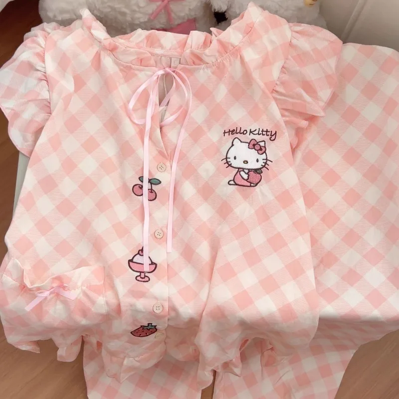 

Pcs3 Kawaii Hello Kitty Sanrio Students Comfortable Cute Cartoon Pajamas Children Short Sleeves Shorts Trousers Gift for Kids