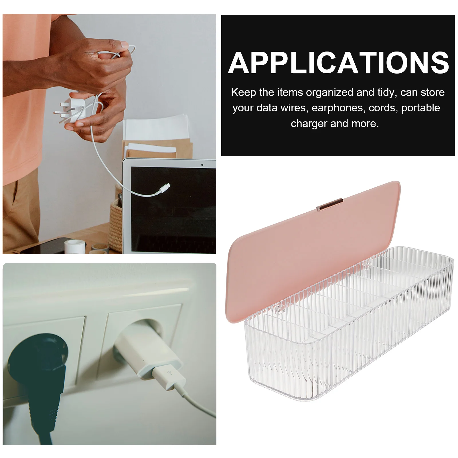 Dustproof Data Cable Storage Box Multi-Compartment Transparent Design Easy to Clean Cord Organizer for Office Study Room Home