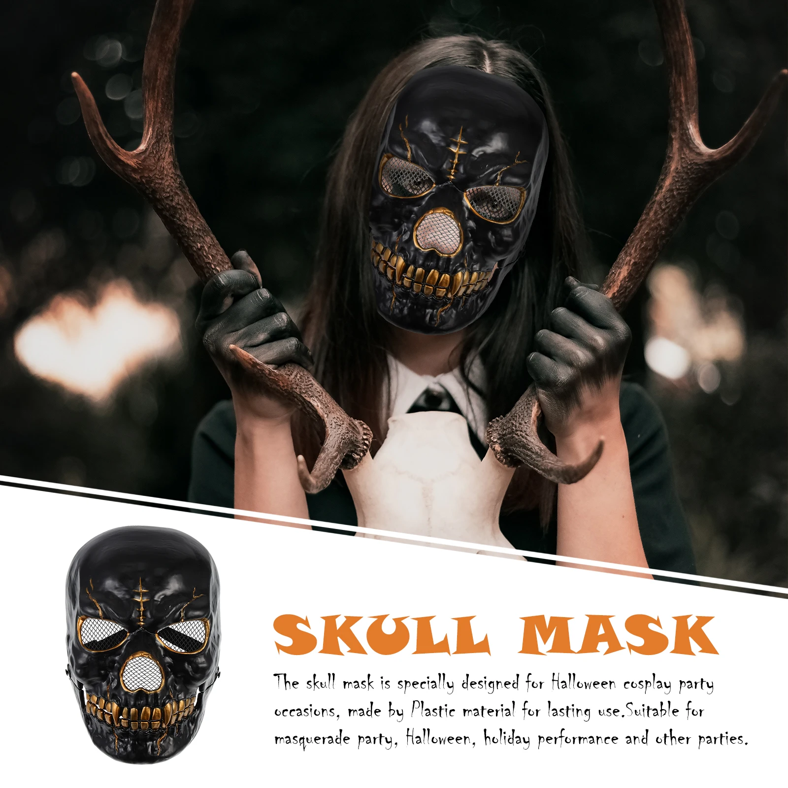 Skull Facial ตกแต่งหน้ากากเครื่องแต่งกายฮาโลวีนสําหรับอุปกรณ์ประกอบฉากที่น่ากลัวสยองขวัญหน้ากากพลาสติกหมวกปาร์ตี้