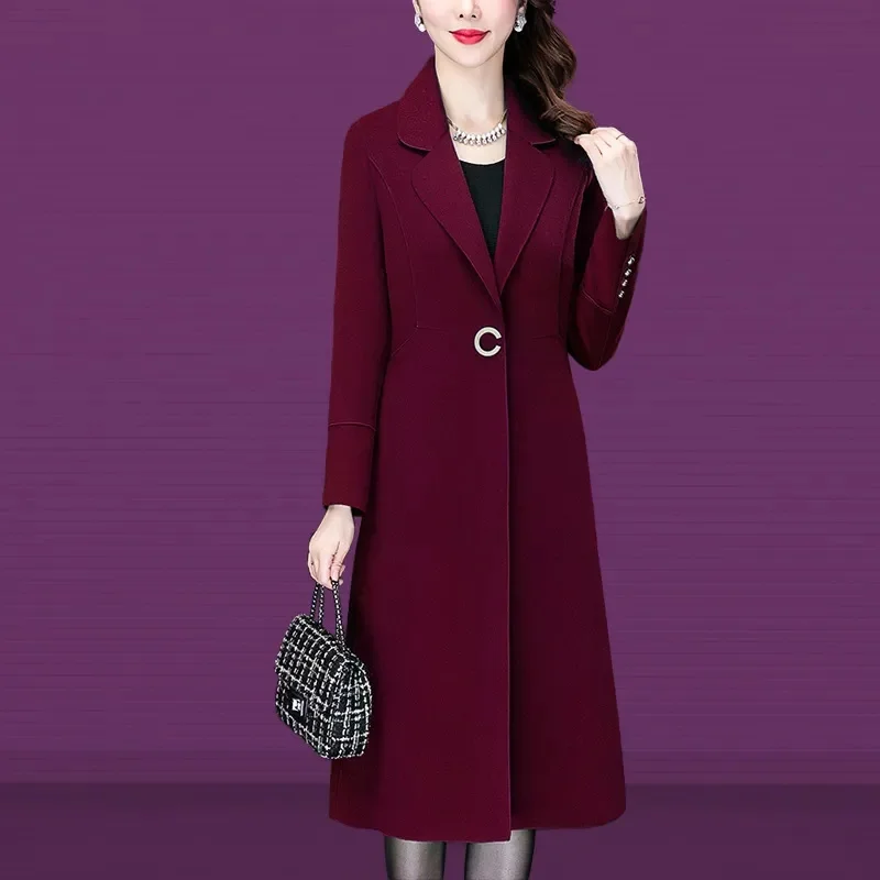 2024 Korean Women Handmade Corrugated Water Ripples Coat Double-sided Cashmere Wool Long Woolen Jacket Cashmere Coat Outerwear