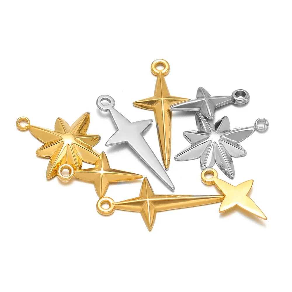 5pcs/lot Stainless Steel Cross Star Charms Classic Gold Color Pendants for DIY Jewelry Making Bracelet Earrings Materials Bulk - Image 4