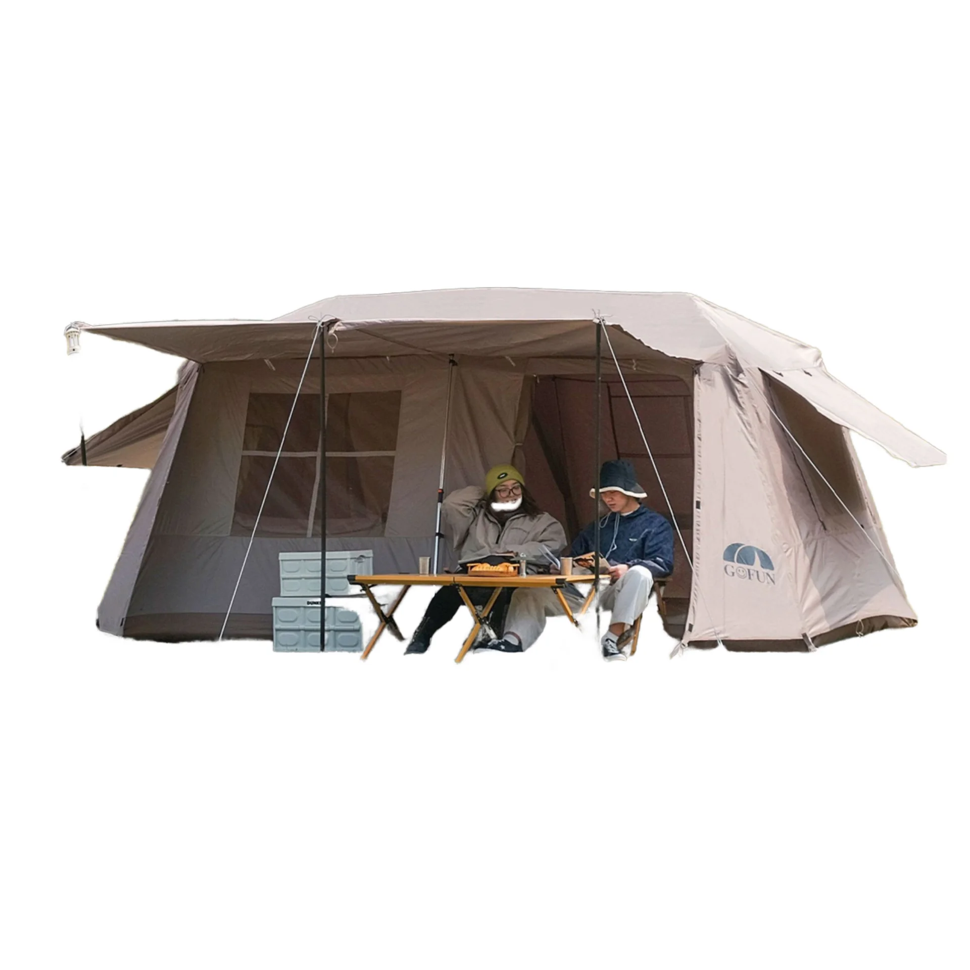Camping Glamping Tent Automatic Breathable Large Outdoor Travel Tent for 2 Persons Summer Oxford Fabric Aluminum Poles PU2000MM