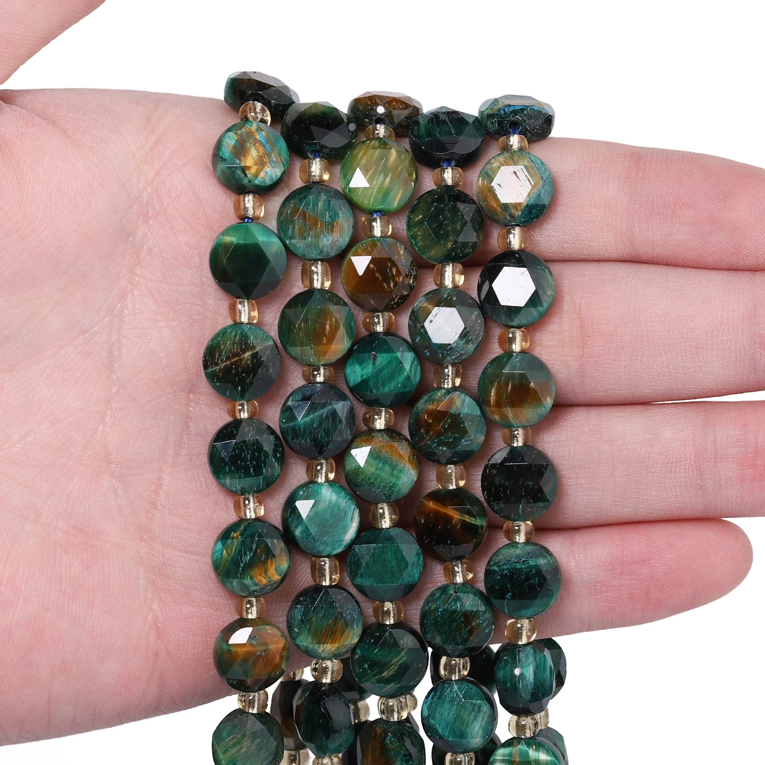 10x5mm AAA Faceted Coin Natural Stone Green Tiger Eye Beads Rondelle Spacer Beads For Jewelry Making DIY Bracelets Accessories