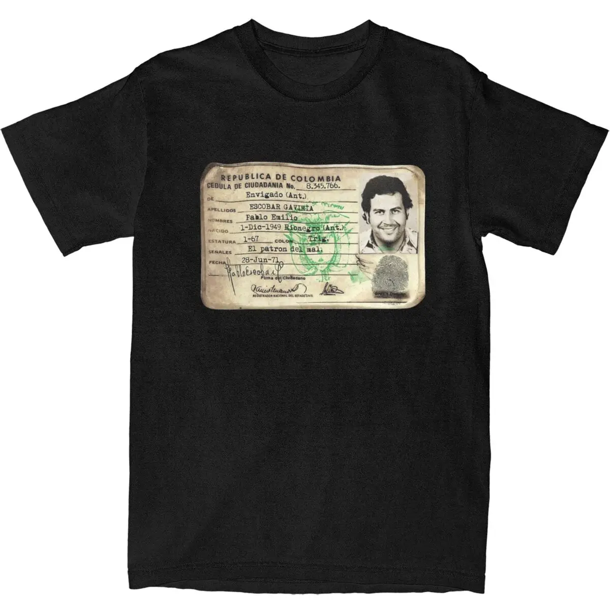 Pablo Escobar Original ID T-Shirt Beach Vintage Y2K T Shirts 100% Cotton Harajuku Tshirt For Male Short Sleeve Design Top Tees