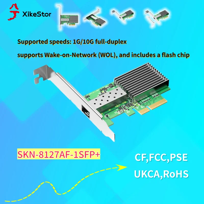 Carte réseau haut débit Full-Duplex XikeStor 1G/10G, prend en charge la fonction Wake-On-LAN (WOL) et contient une puce Flash, Realtek RTL8127ATF