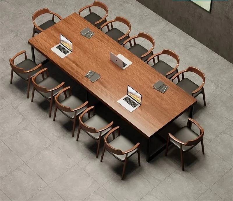 for Large Solid Wood Conference Table Simple Modern Library Desk Long Computer Table Negotiation Table and Chair Combination