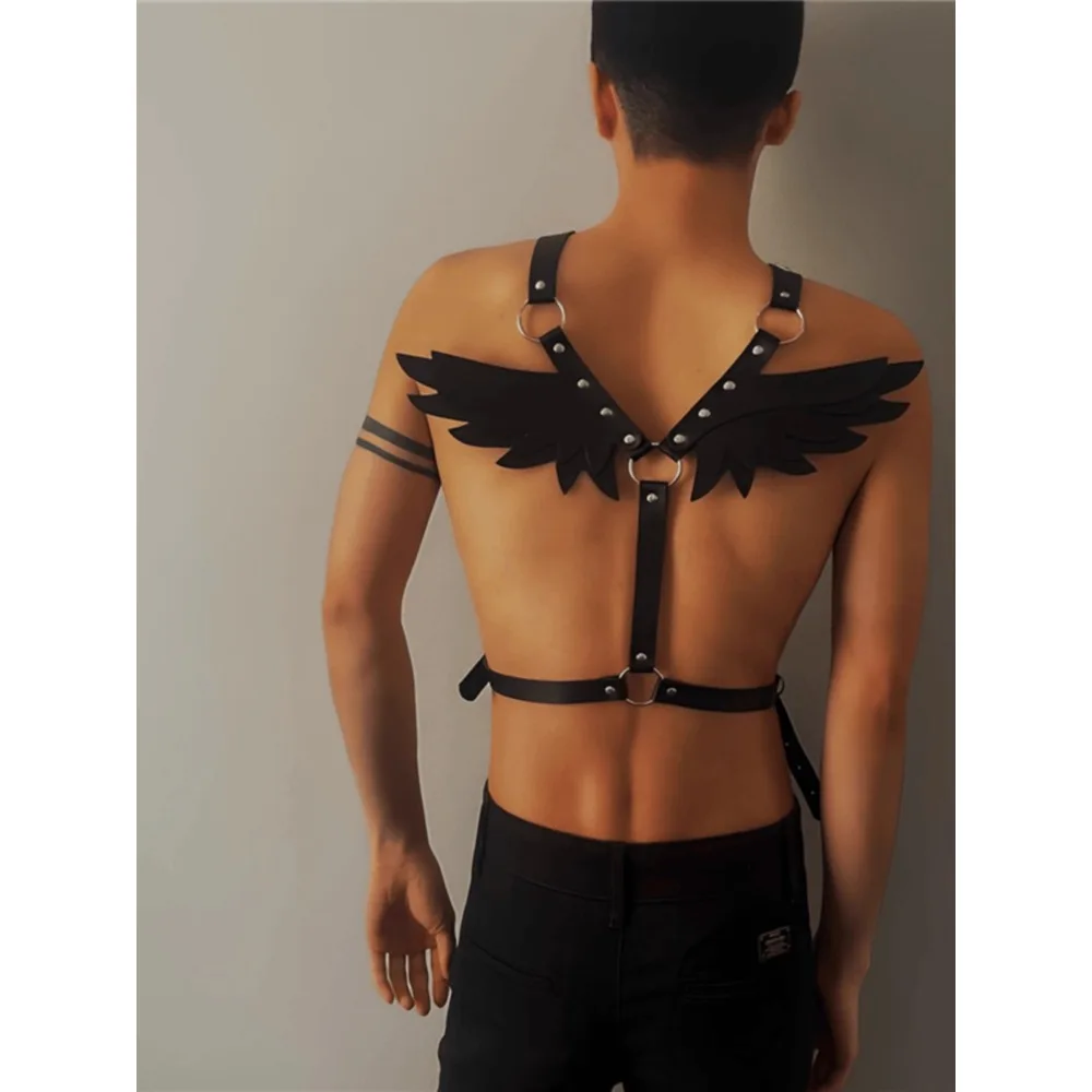 

Европейский сексуальный кожаный плечевой ремень с крыльями ангела, кожаный топ со удерживающим плечевым ремнем для мужчин и женщин