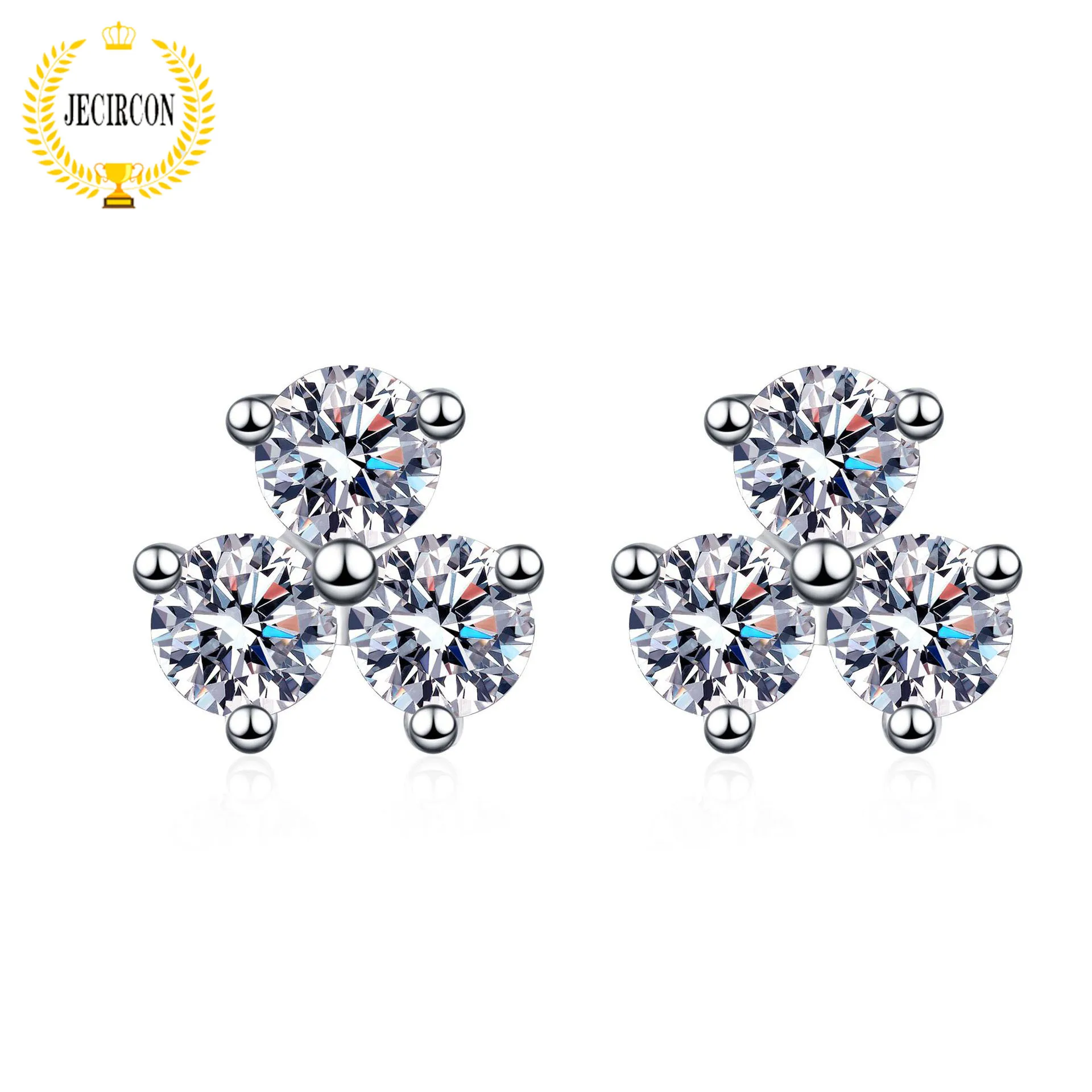 

JECIRCON 925 Sterling Silver Stud Earrings for Women Simple 3 Stone Petals Total 0.6ct/Pair Moissanite Light Luxury Ear Jewelry