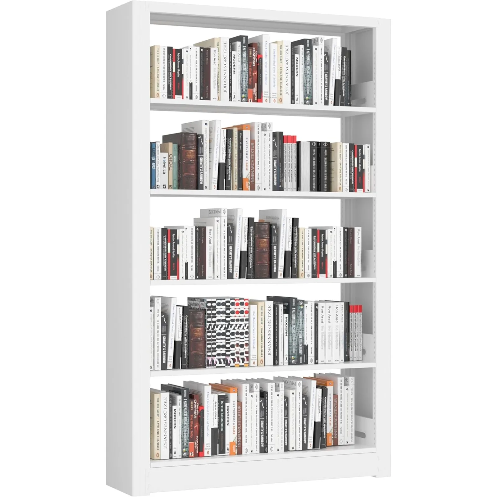 US 5-Tier Bookshelf, White Bookshelf with Adjustable Storage Shelves,Metal Bookshelf, 69