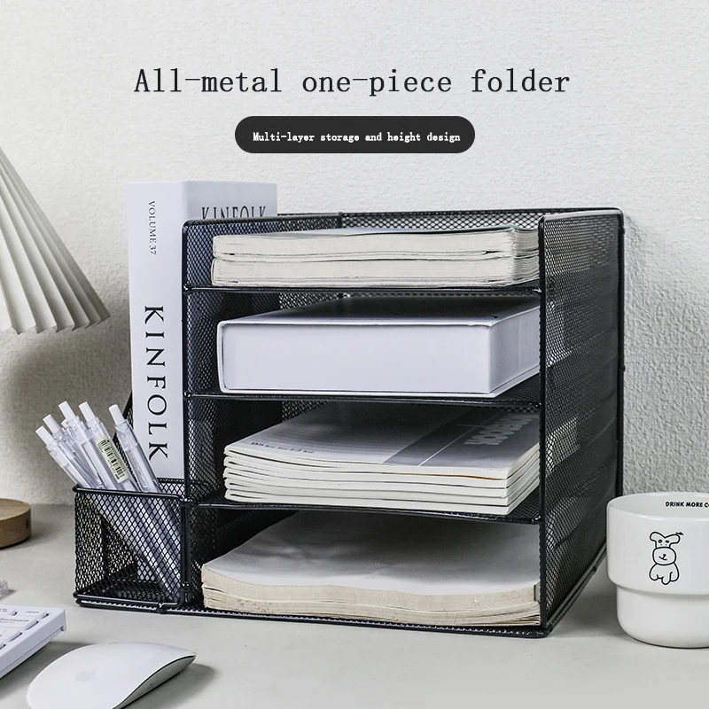 Paper letter tray storage box with bookend, 4-layer desktop accessories and work space storage box, desk storage