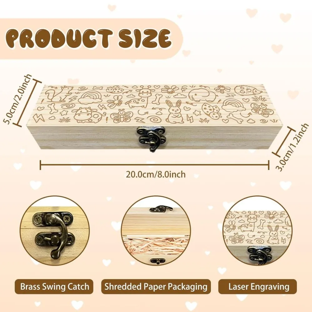 Cartoon Animals Pregnancy Test Souvenir Box Daily Element Wooden Pregnancy Announcement Keepsake Box with Raffia Ribbon and Lock