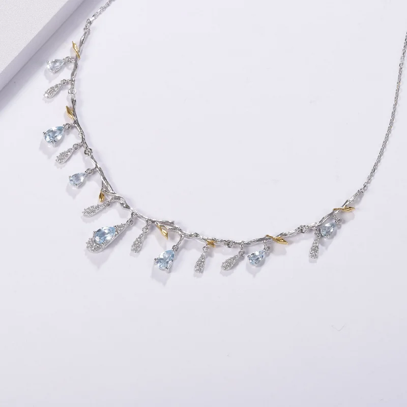 Designer piece paired with a high-end gemstone necklace The Language of Floral Branches Designs925Silver natural topaz necklace