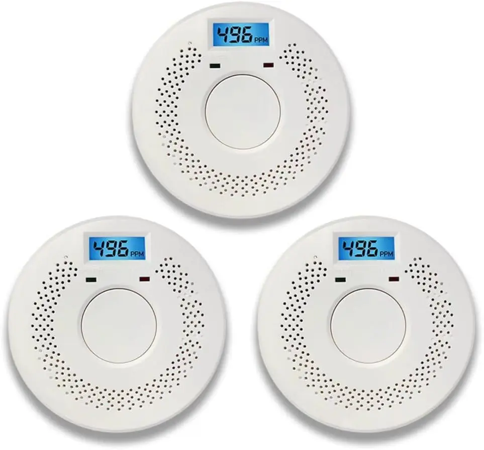 

Smoke and Carbon Monoxide Detector with LCD Display, 5-Year Battery, Sound Alarm (3 Pack) for Home Safety
