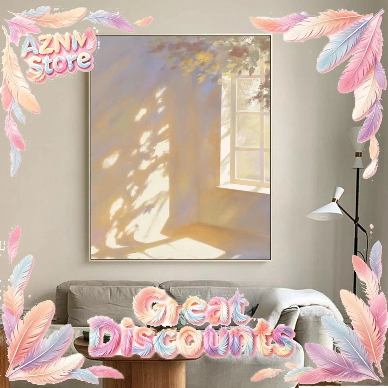 2026 Abstract Sunlight Streaming Through Window Poster Frameless Floral Shadows Canvas Wall Art for Living Room Decortion G