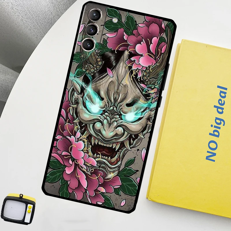 Japanese Oni Hannya Demon Mask Case For Samsung Galaxy S23 S22 Ultra S20 S21 FE S9 S10 Plus Note 10 20 Ultra Back Cover