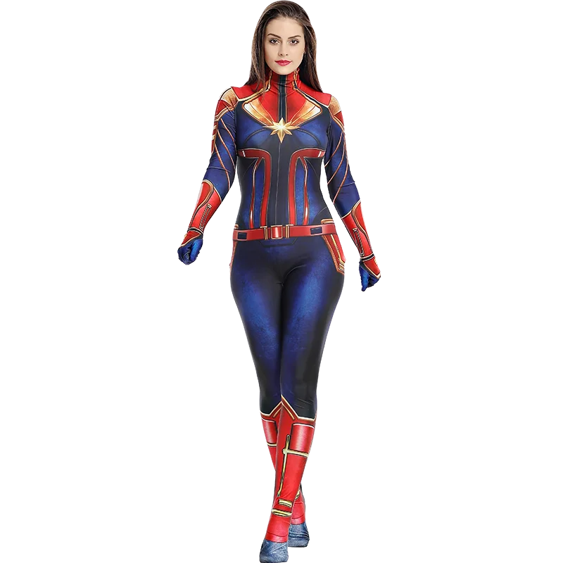 Mono de capitán Marvel para mujer adulta, disfraz de superhéroe, personaje de película, traje de Cosplay de Halloween, actuación de fiesta Sexy para chicas