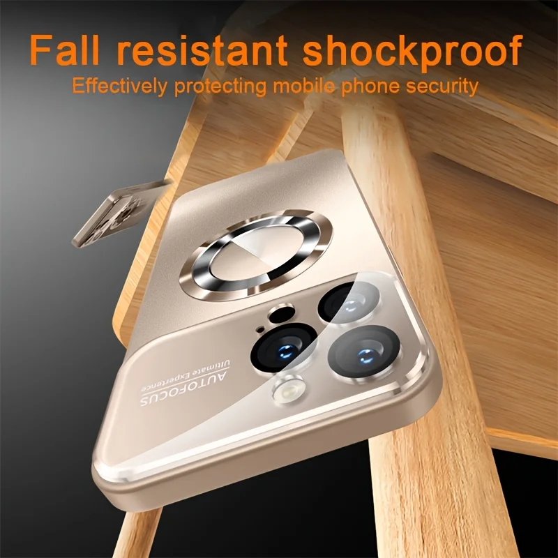 Funda de Lujo de Cristal para Cámara con Carga Magnética Inalámbrica MagSafe para iPhone 17 16 15 14 13 Pro Max Air Plus, Cubierta Antigolpes