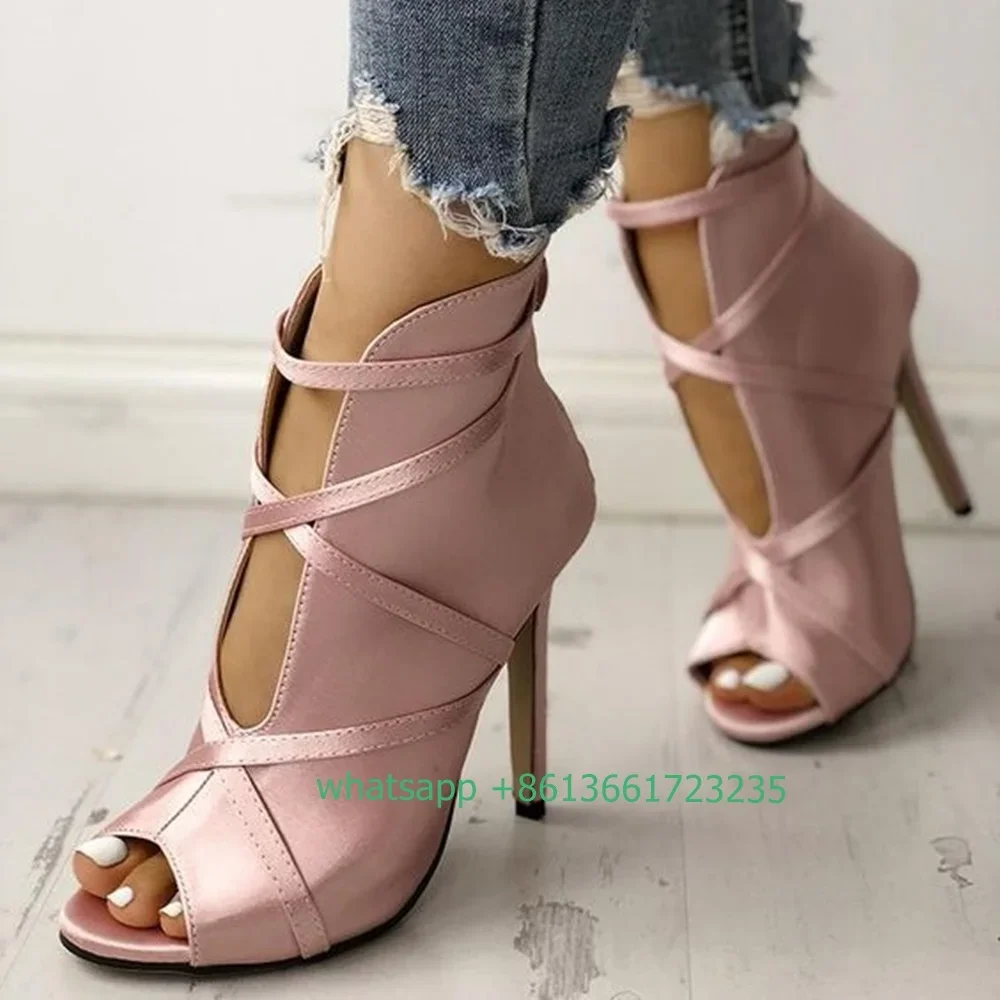 

Satin Peep Toe Cross Strap High Heels Stiletto Heel Lace Up Sandals Women Spring Autumn Shoes 2025 New Fashion High Heels