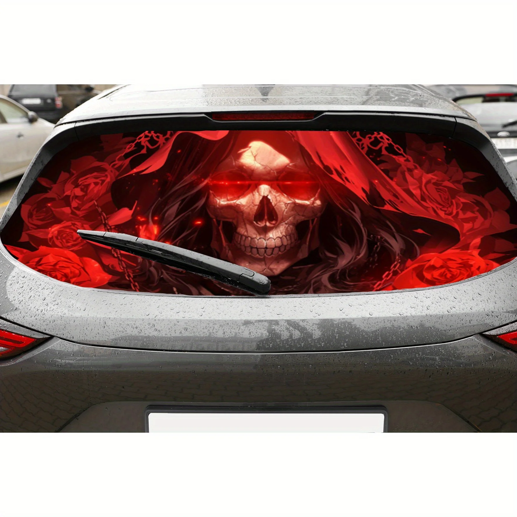 

Blood Colored Skull PVC Perforated Car Vinyl Wraps, Privacy Enhancing Design for Rear Window, Car Rear Windshield Sticker for Mo