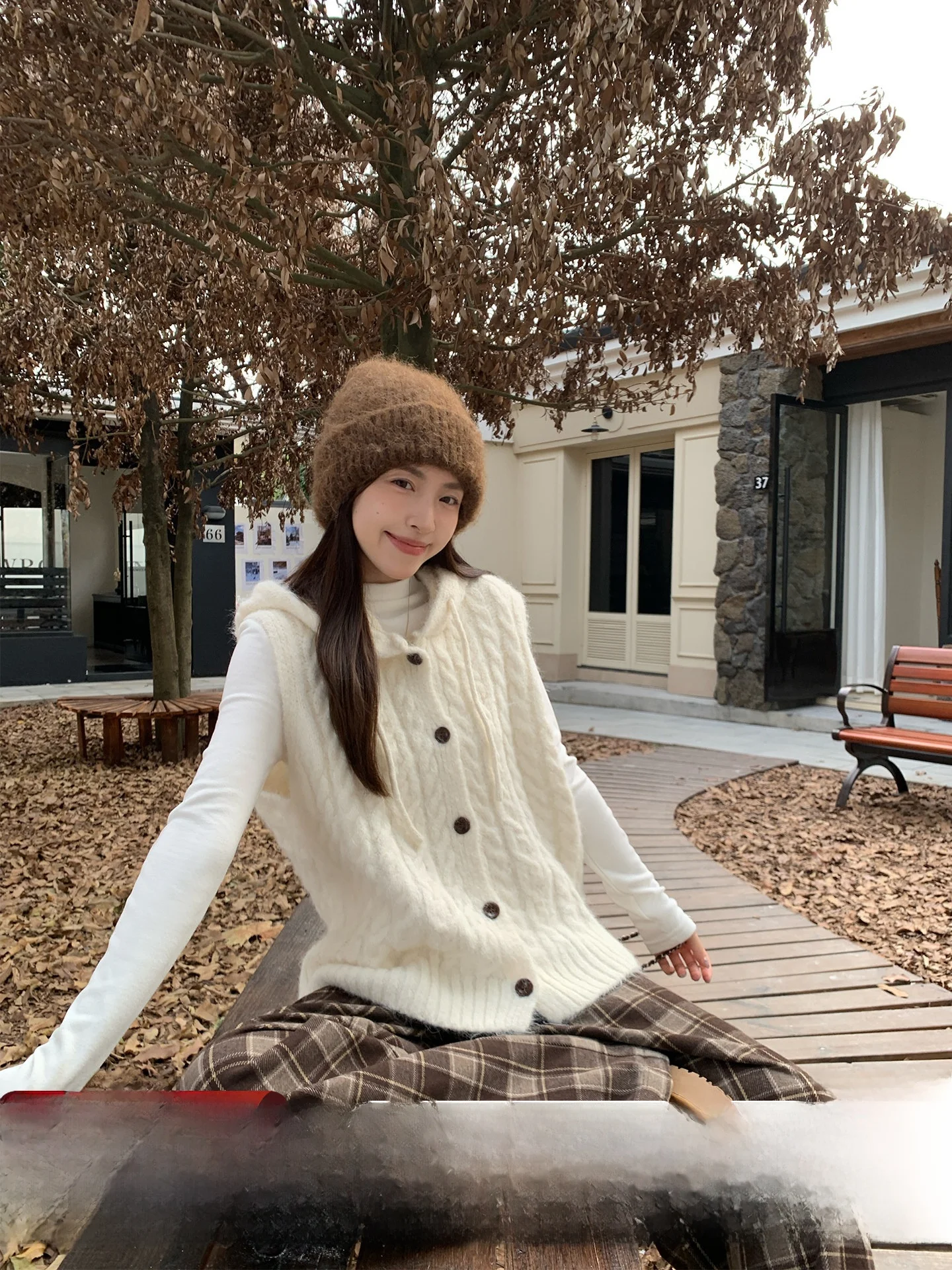 

Женский вязаный жилет с капюшоном Morning Bloom: мягкий, уютный, повседневный, в корейском стиле, теплый, для ежедневной носки