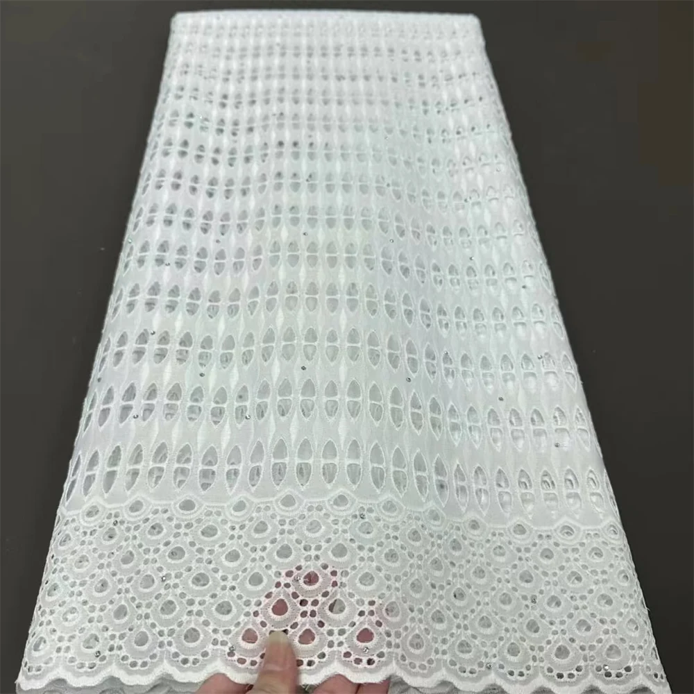 Tecido de renda de algodão seco para vestidos de casamento, pedras nigerianas Voile, Dubai, alta qualidade, 5 jardas, 2024