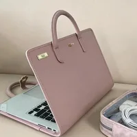 Funda rosa para ordenador portátil a la moda con asa, funda protectora de PU para portátil, bolsa para Macbook, Lenovo, Xiaomi, Huawei