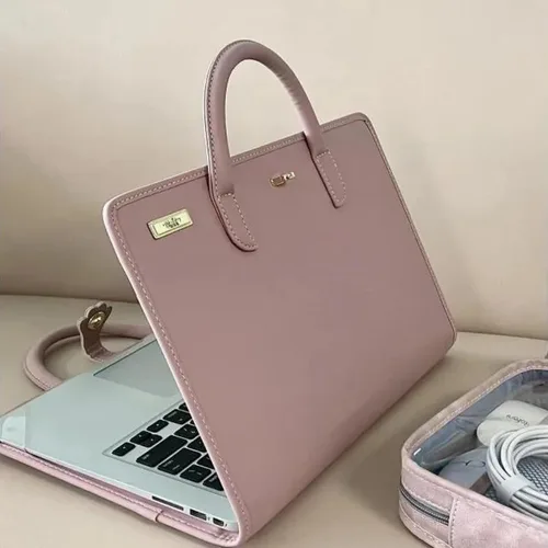 Imagen 1 del producto Funda rosa para ordenador portátil a la moda con asa, funda protectora de PU para portátil, bolsa para Macbook, Lenovo, Xiaomi, Huawei