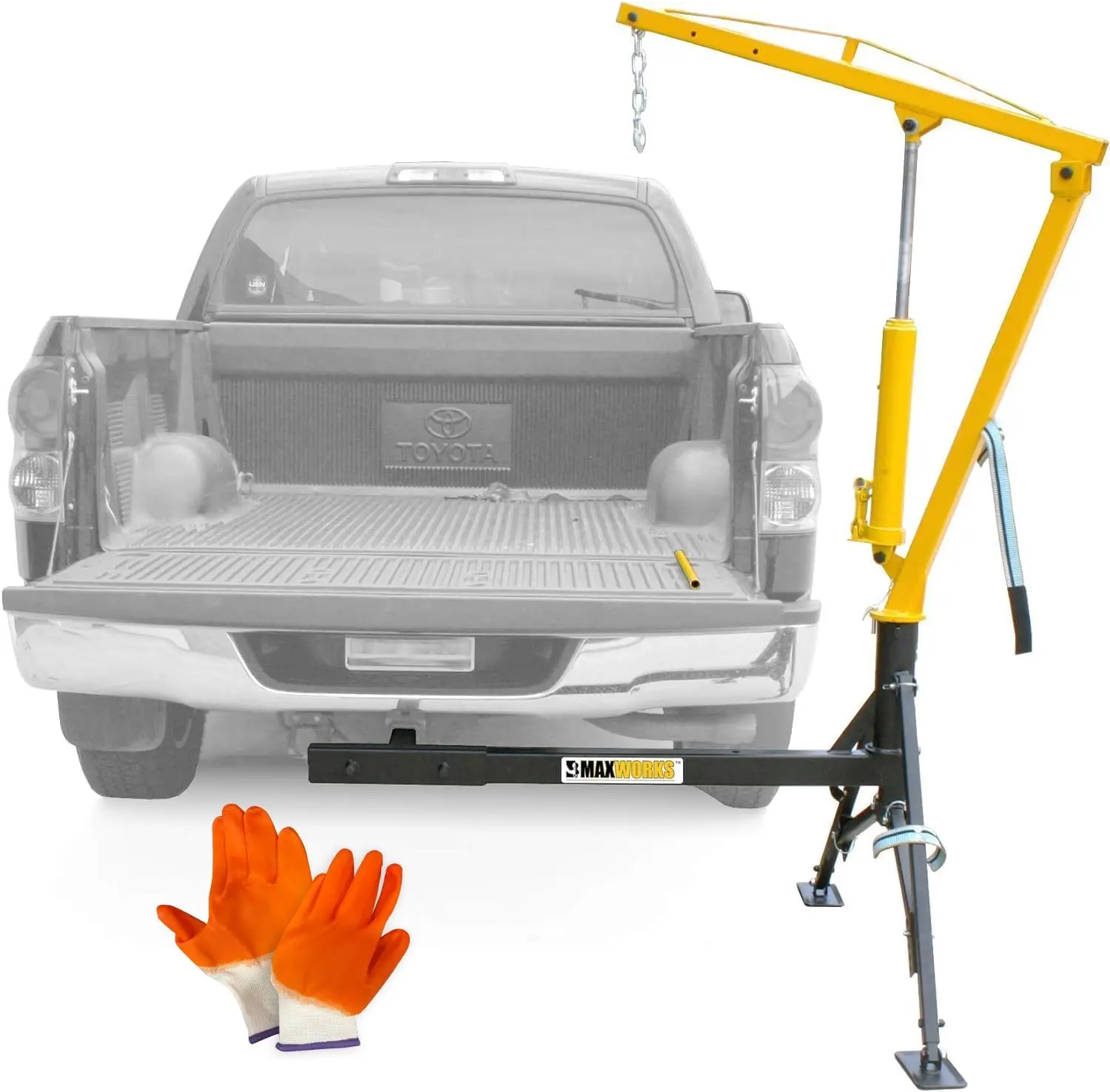 Maxxhaul 51958 1000 - Lb Capacity Hitch Mount Heavy Duty Hydraulic Swivel Pickup Truck Crane W/ 3 Boom Capacities Of 500 Lbs,