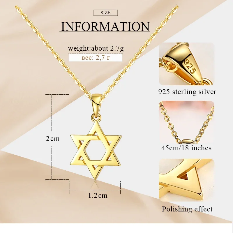 TONGZHE Collare Magen Star Of David  925 Sterling Silver Pendant Israel Chain Necklace Women Judaica Jewish Vintage Fine Jewelry