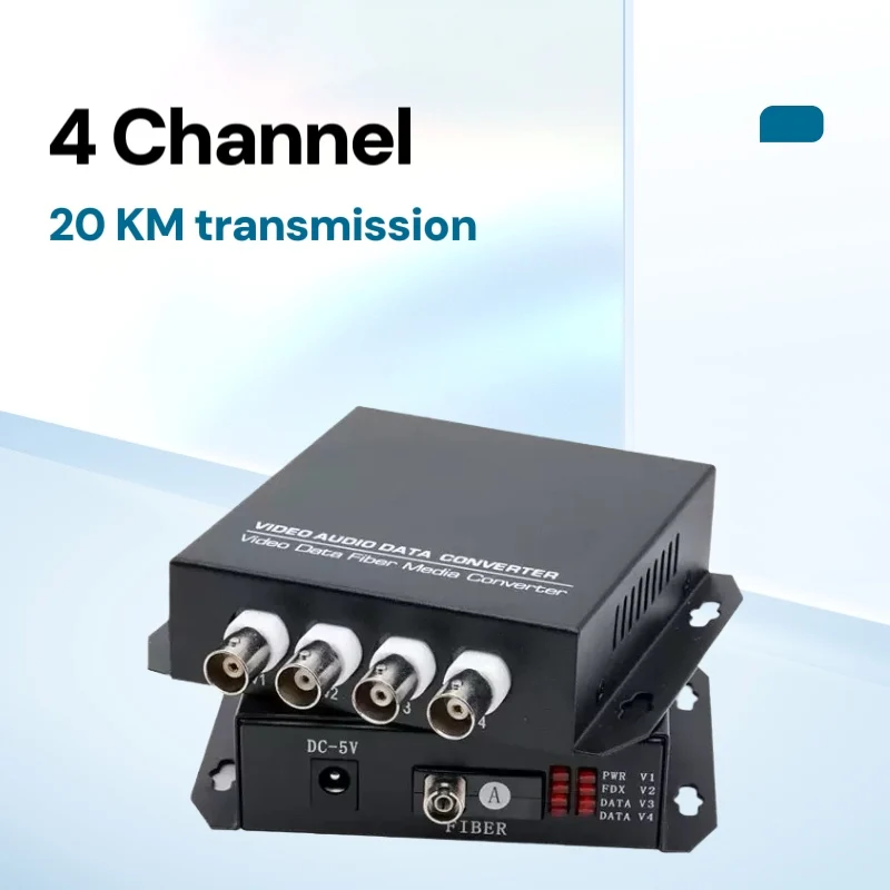 4 Ch 20KM Fiber Optic Video Audio Data Converter Video Transmitter Receiver With RS485 FC connector